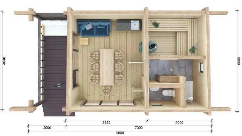 Каркасная баня 9 на 5 Квебек