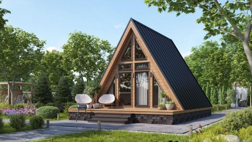 Каркасная баня в стиле A-frame 8 на 8 "Флоренция" | фото 2