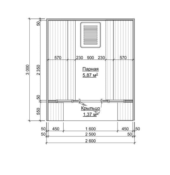 Мобильная баня Panorama S (с крыльцом и скамейками)