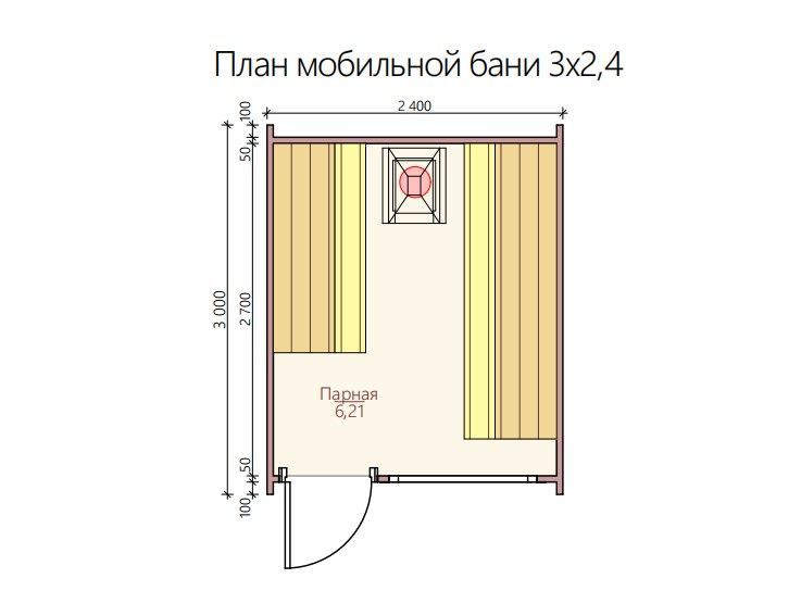 Мобильная баня 3Х2,4 (Геометрия S)