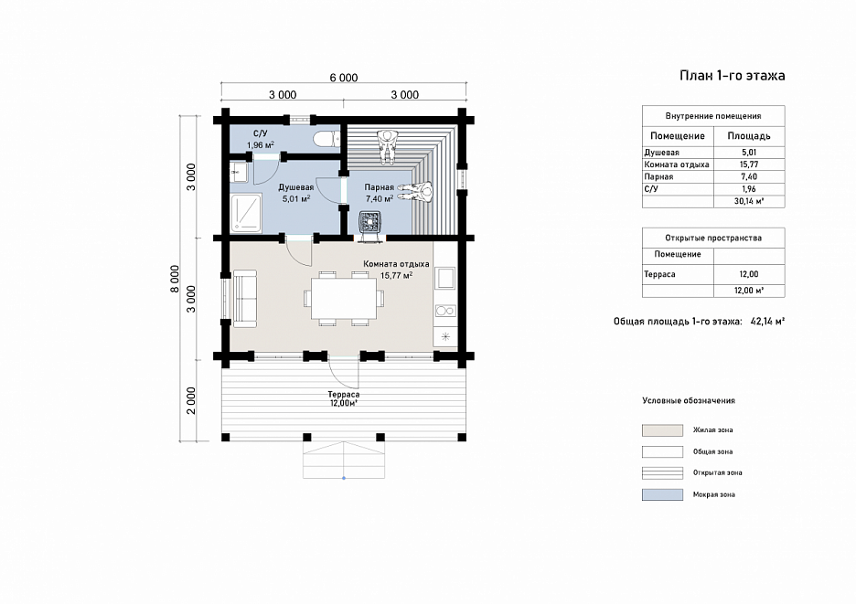 Баня 6х8 из бруса Генк