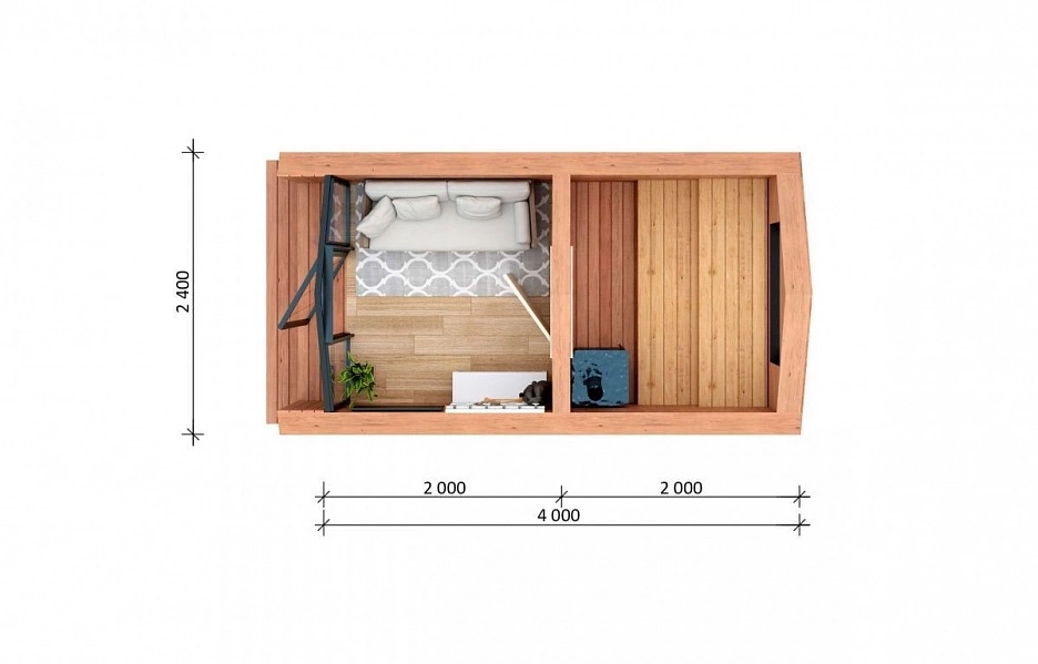 Модульная баня Барнхаус Wood 4х2,4