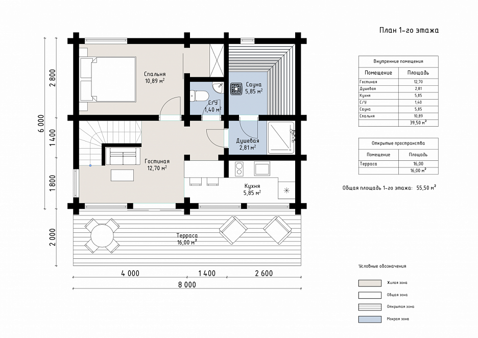 Баня 6х8 из бруса Гармиш