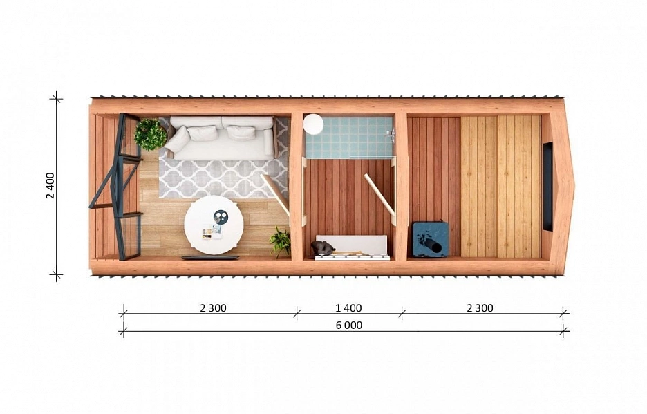 Модульная баня Барнхаус Wood 6х2,4