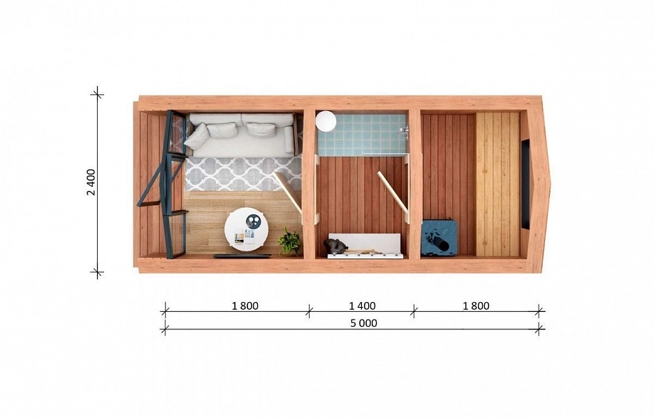 Модульная баня Барнхаус Wood 5х2,4