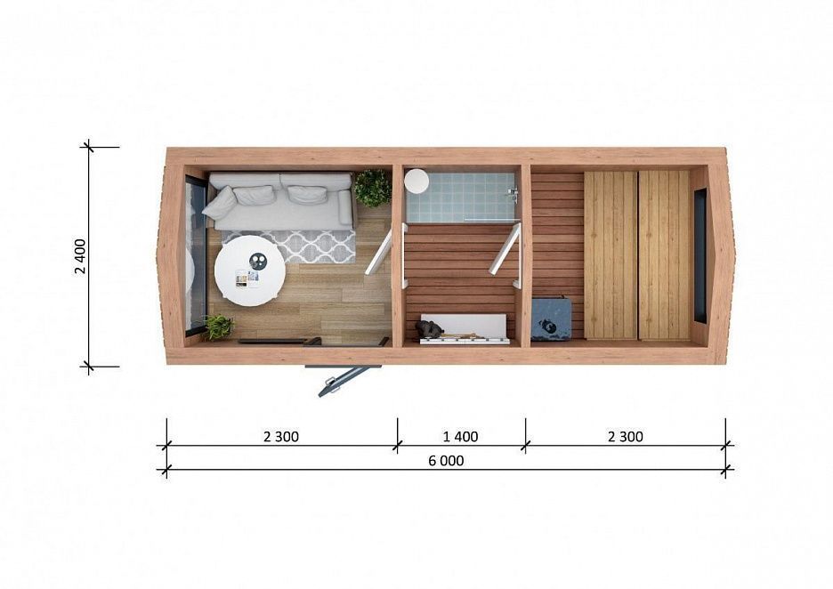 Мобильная баня Барнхаус Panorama Wood 6х2,4