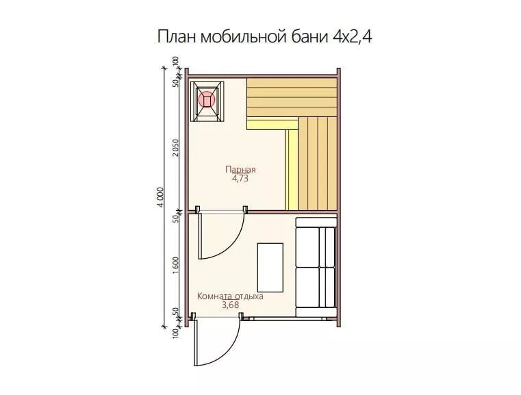 Мобильная баня 4X2,4 (Геометрия M)