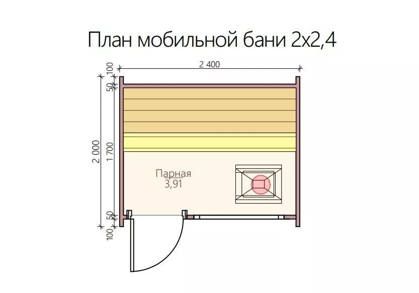 Мобильная баня 2х2,4 (Геометрия Mini)