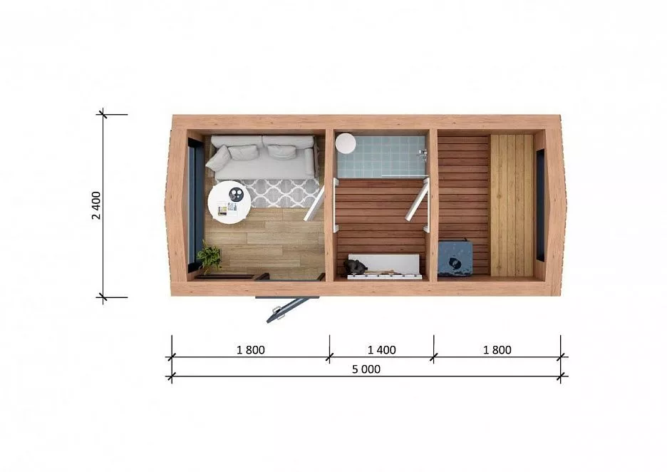 Мобильная баня Барнхаус Panorama Wood 5х2,4