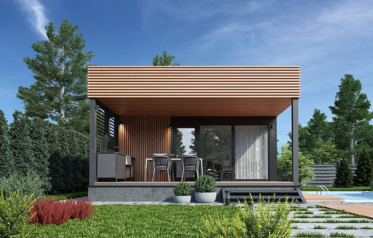 Баня под ключ 6 на 11 с террасой и комнатой отдыха Атека