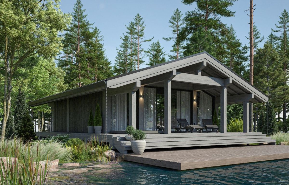 Каркасная баня 6 на 9 с террасой Виена 6