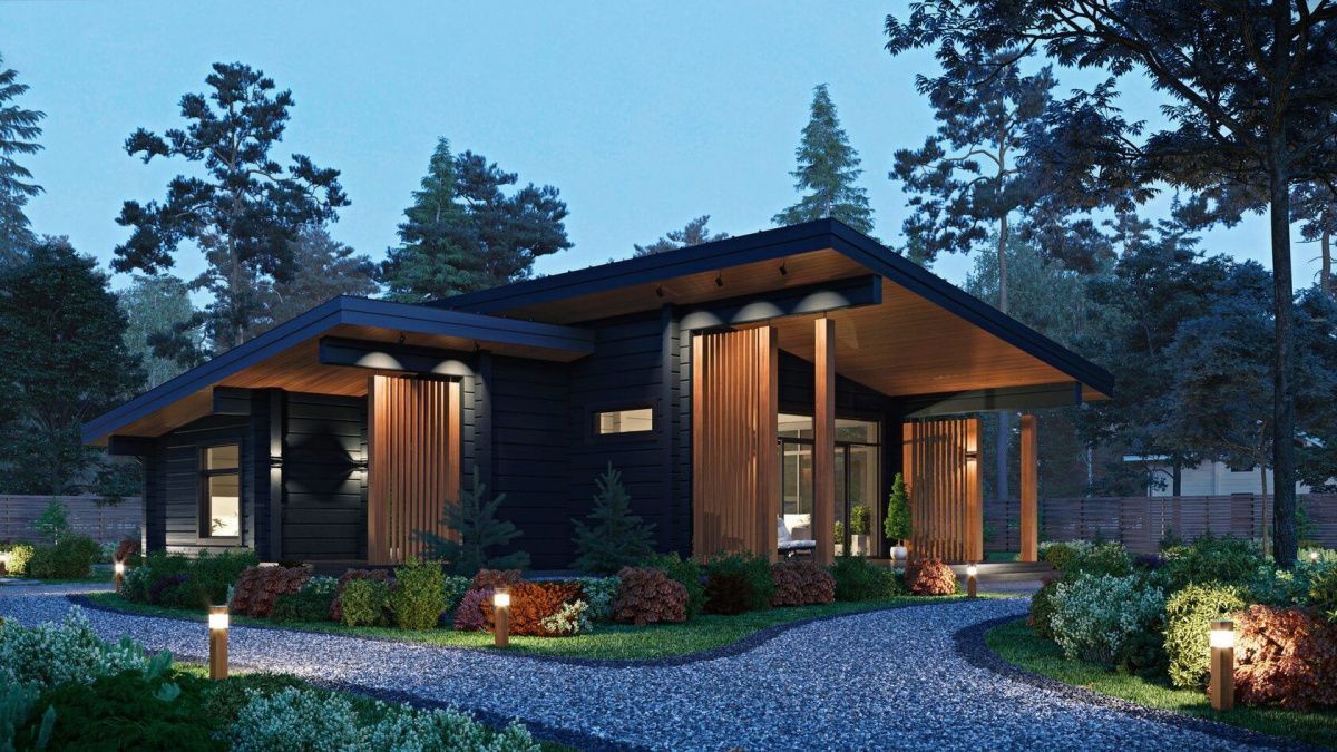 Баня из клееного бруса с панорамными окнами 10 на 14 Астория