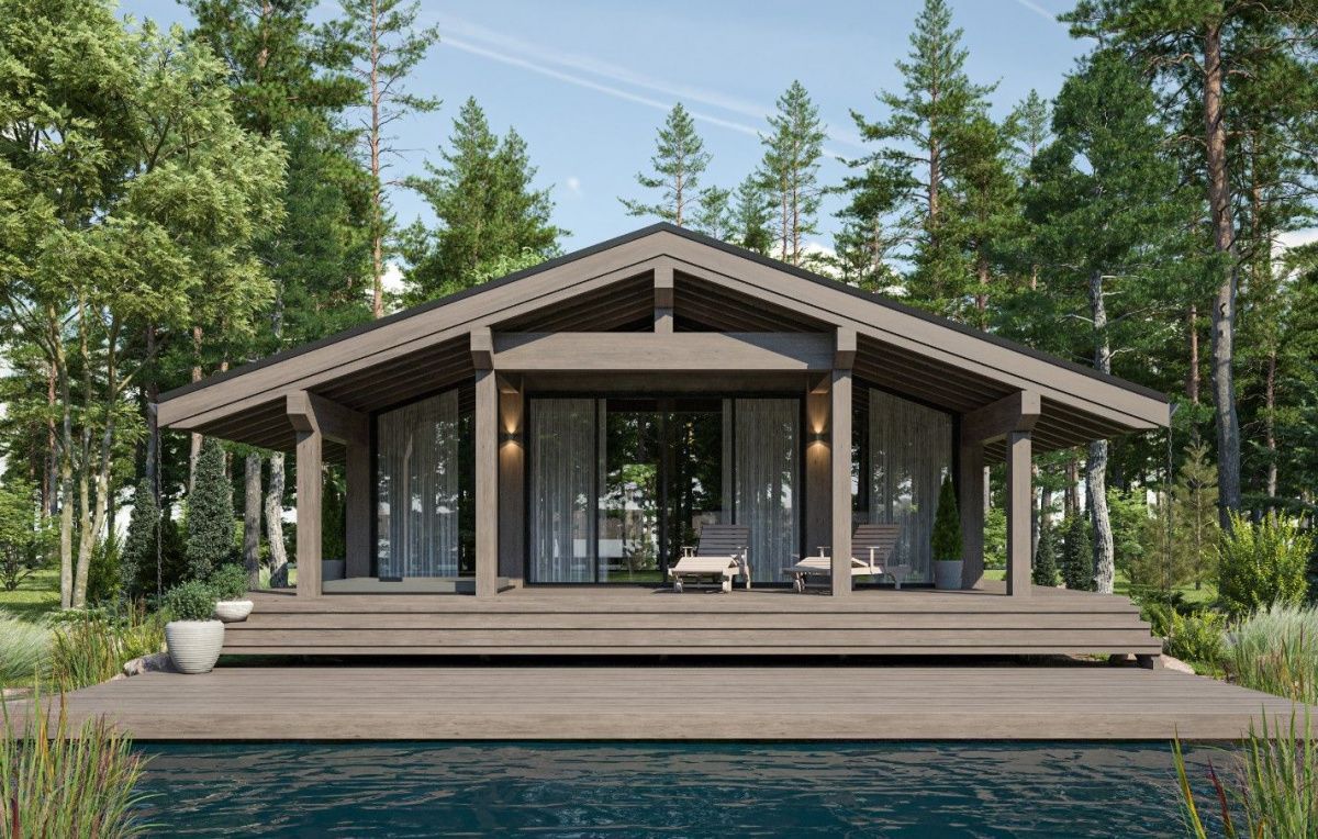 Каркасная баня 6 на 10 с террасой Виена 7