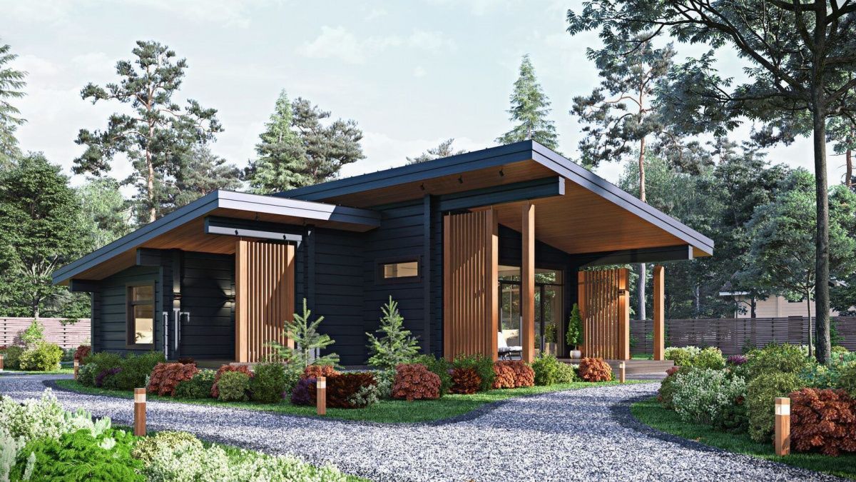 Баня из клееного бруса с панорамными окнами 10 на 14 Астория