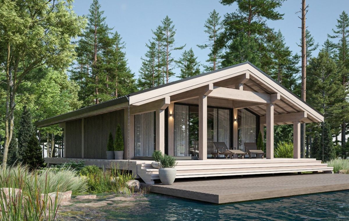 Каркасная баня 5 на 8 с террасой Виена 2