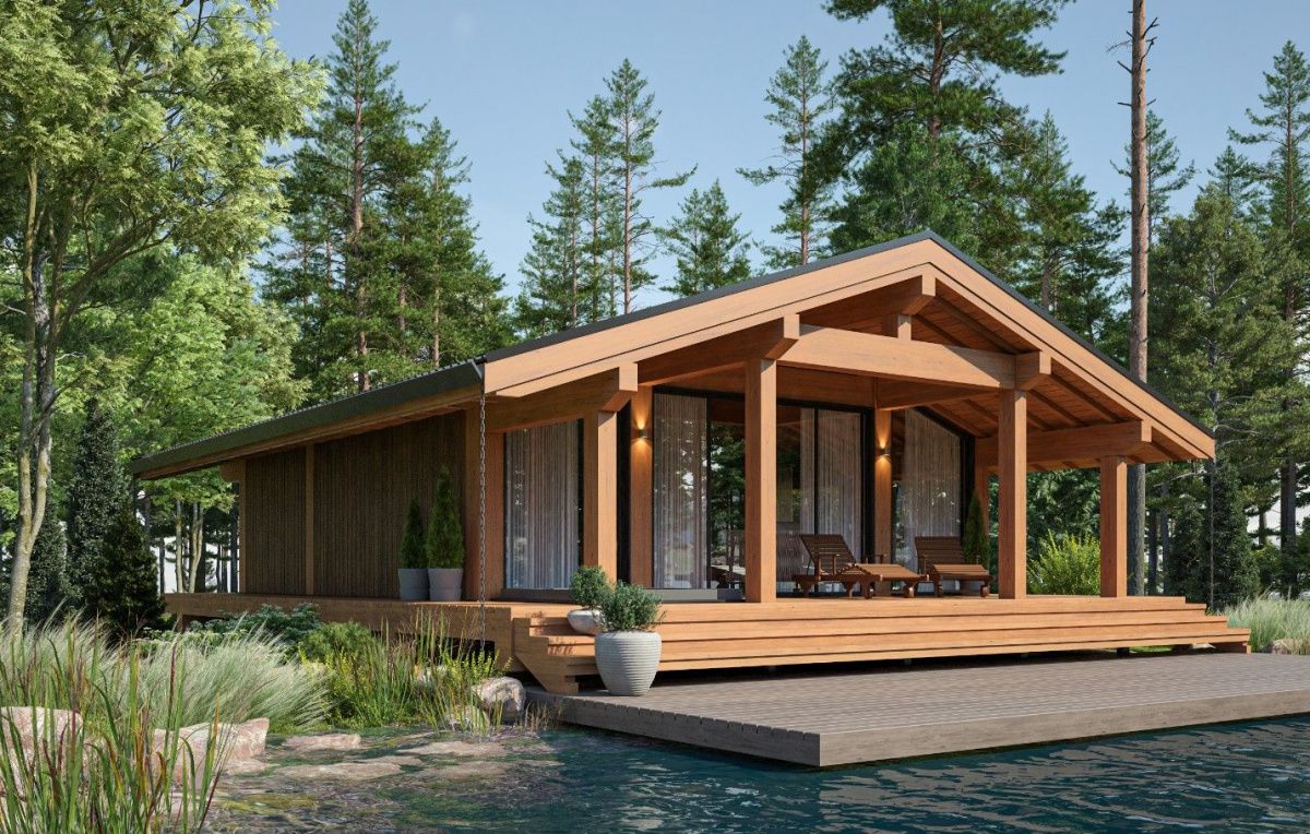 Каркасная баня 6 на 8 с террасой Виена 5