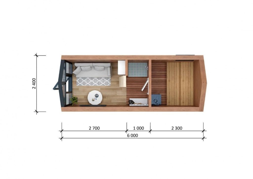 Планировка Модульная баня Barn Wood (6х2,4)