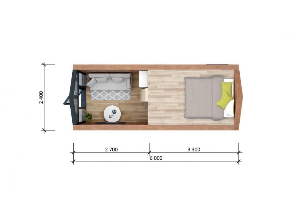 Планировка Модульная баня Barn Wood (6х2,4)