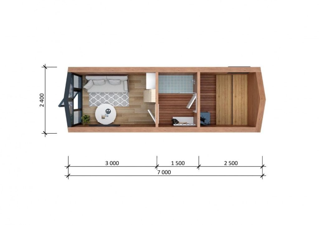 Планировка Модульная баня WOOD (7х2,4)