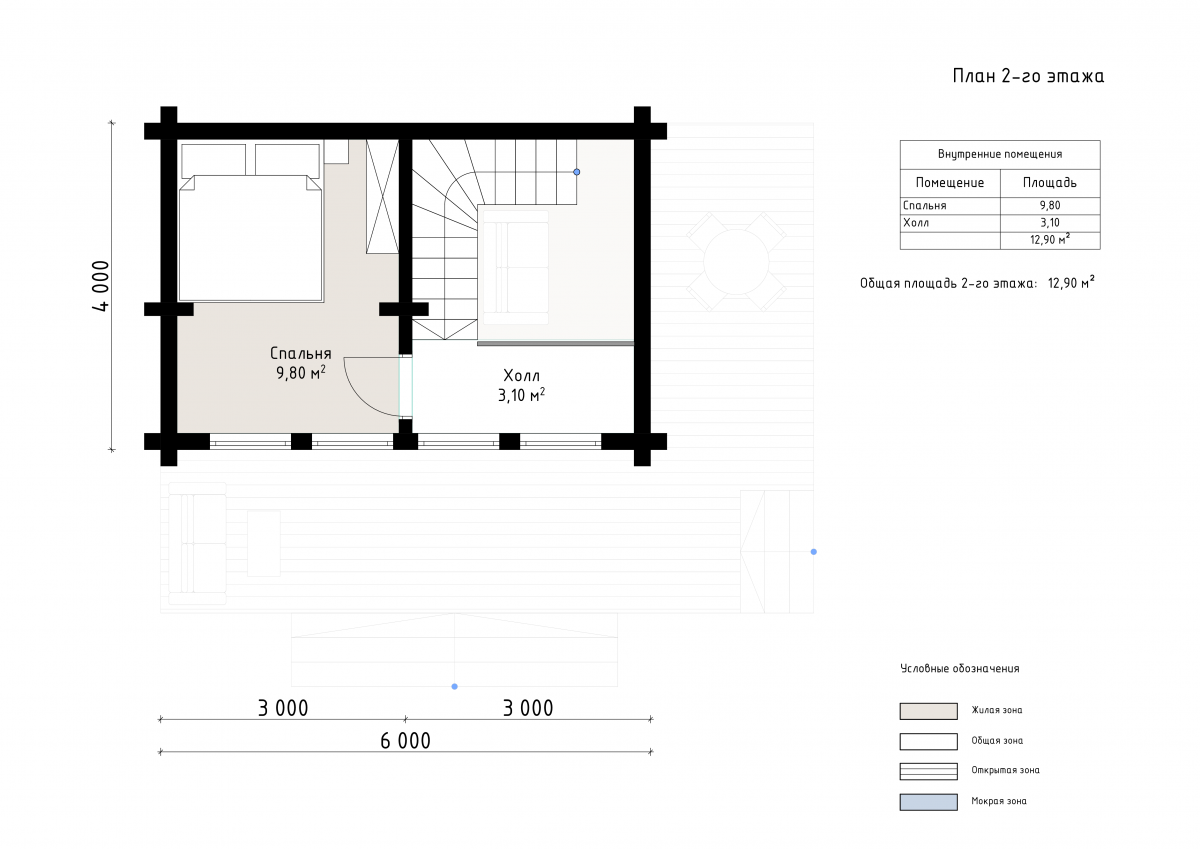 Баня 6х4 из бруса Арлон - 2 этаж