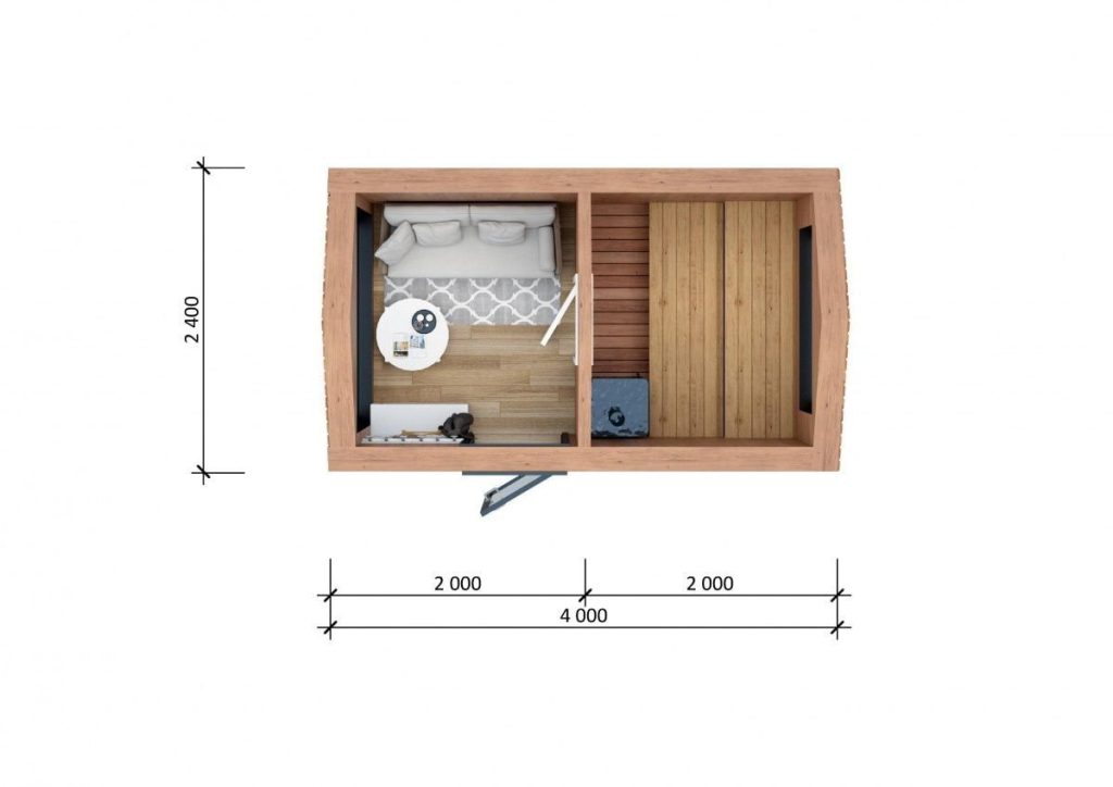 Планировка Мобильная баня Барнхаус Panorama Wood 4х2,4
