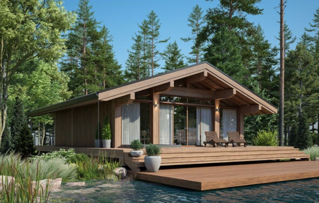 Баня под ключ 8 на 8 с кухней гостиной и открытой террасой Линарес