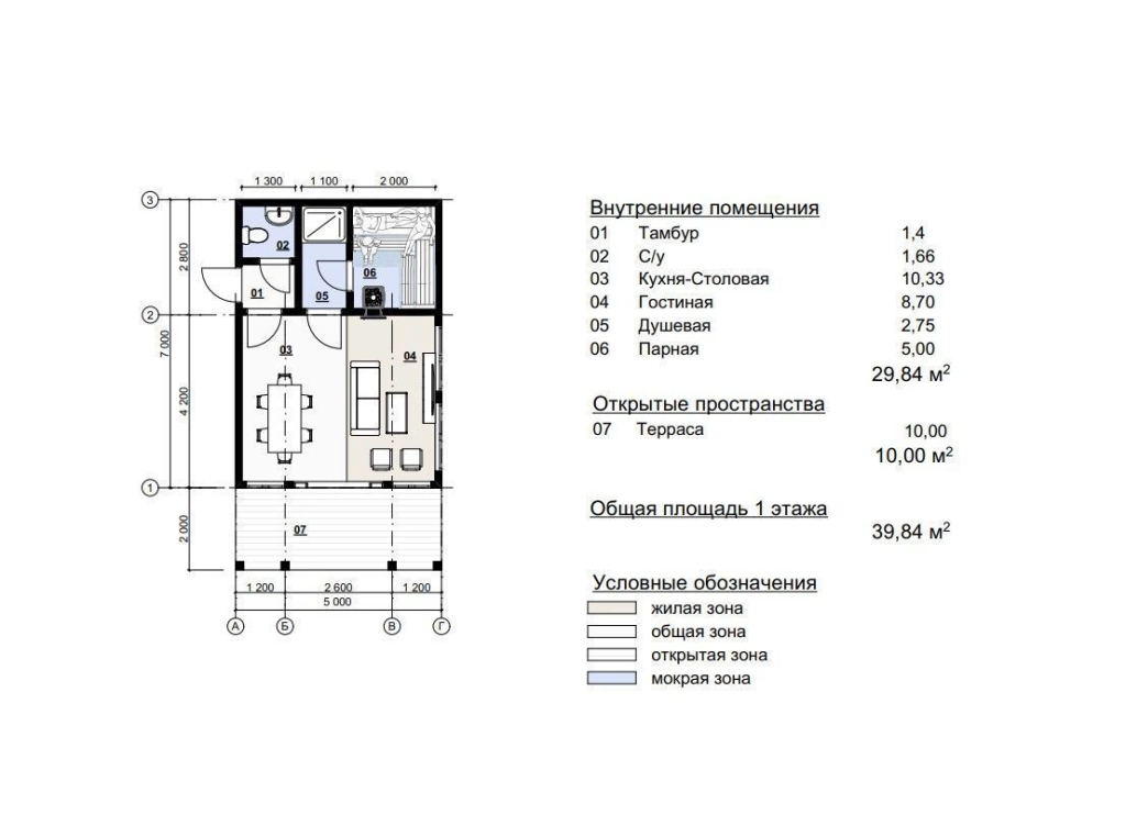 Планировка Каркасная баня 5 на 9 с террасой Виена 3