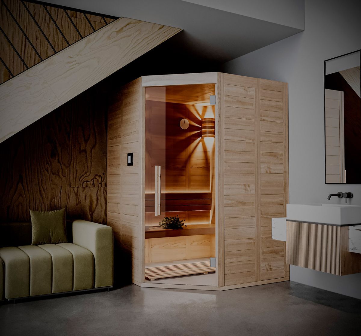 Угловая сауна из кедра на балкон  (1500х1500)