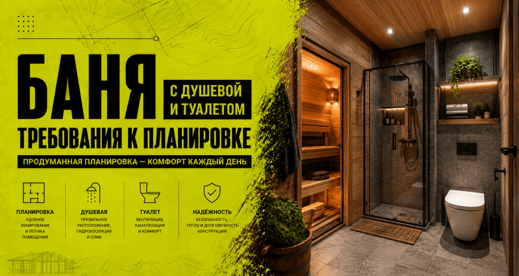 Баня с душевой и туалетом: требования к планировке