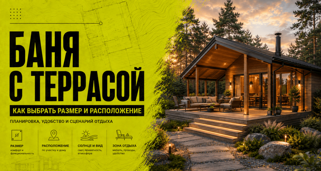 Баня с террасой: как выбрать размер и расположение
