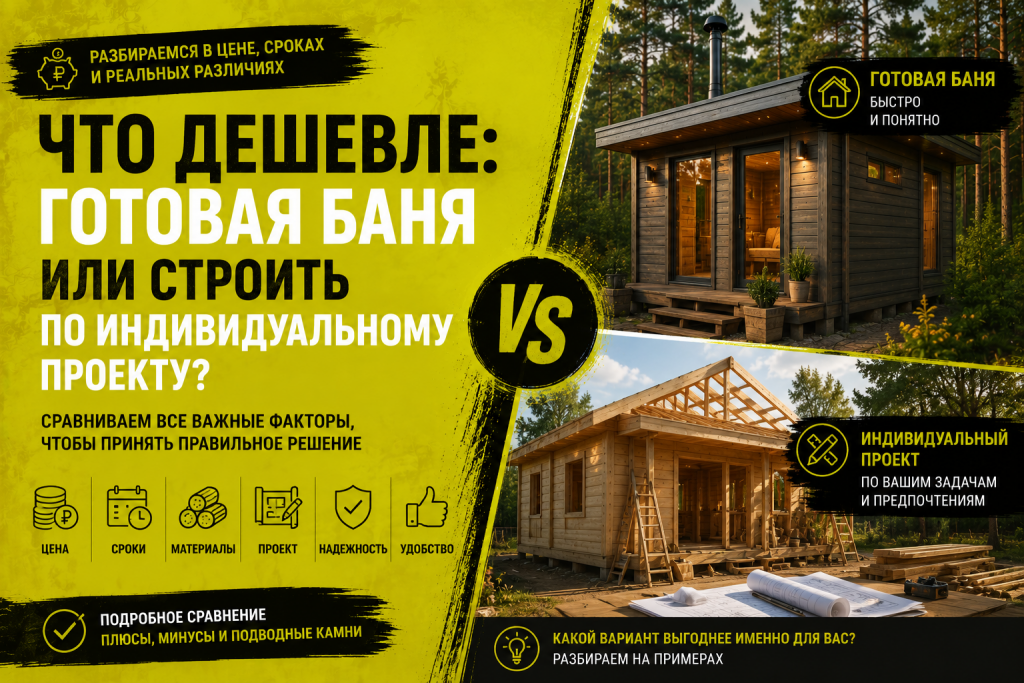 Что дешевле: купить готовую баню или строить по индивидуальному проекту?