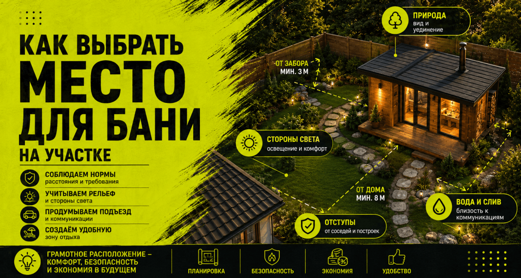 Как выбрать место для бани на участке