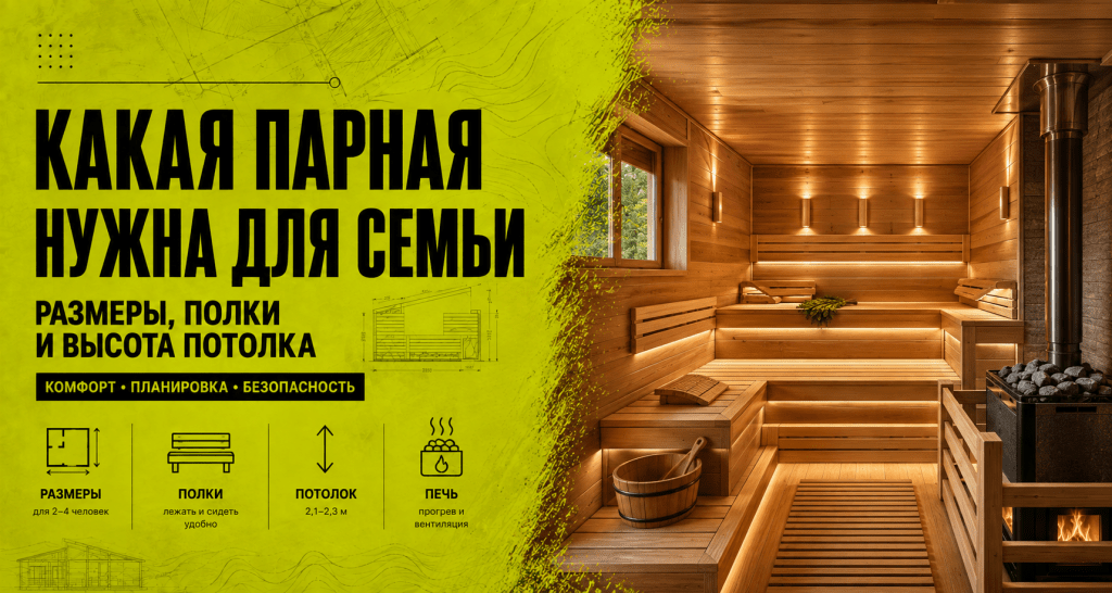 Какая парная нужна для семьи: размеры, полки и высота потолка