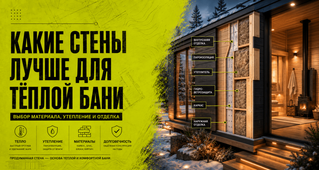 Какие стены лучше для тёплой бани