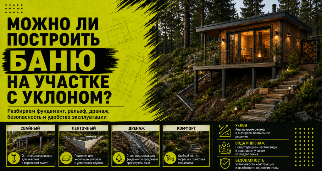 Можно ли построить баню на участке с уклоном?