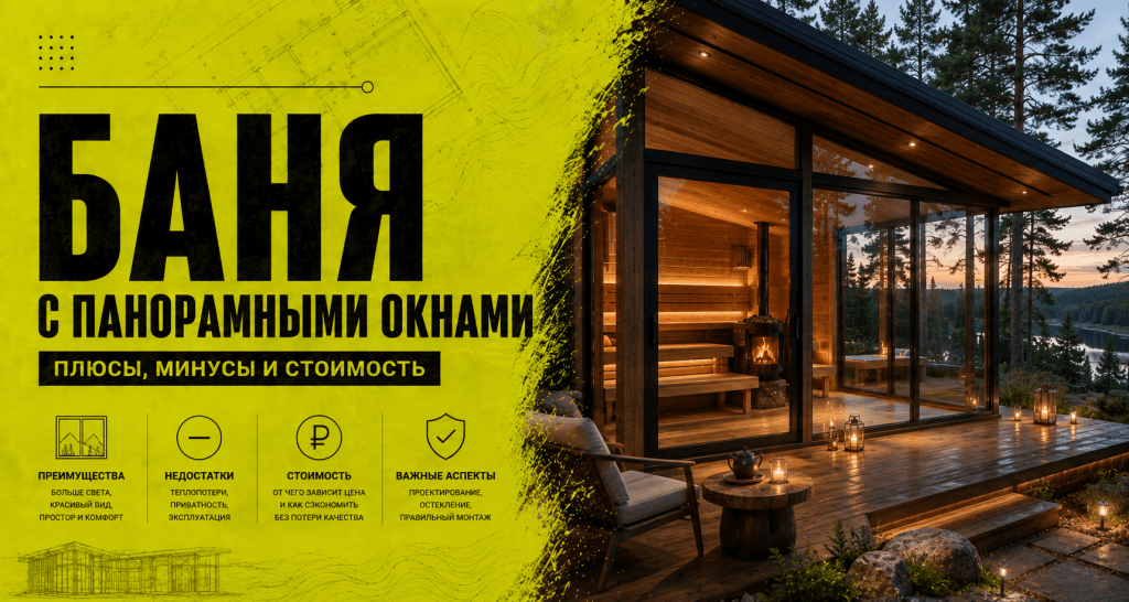 Баня с панорамными окнами: плюсы, минусы и стоимость
