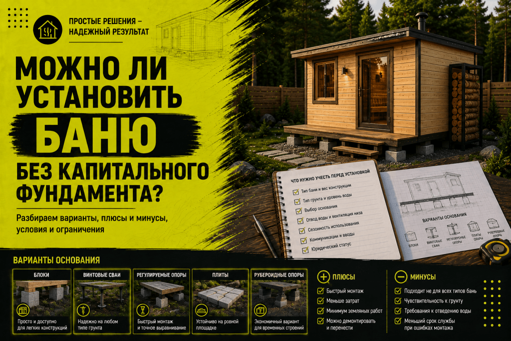 Можно ли установить баню без капитального фундамента?