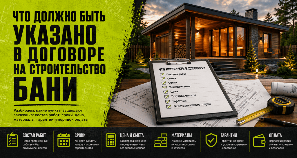 Что должно быть указано в договоре на строительство бани
