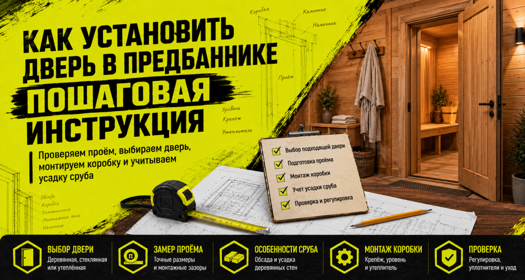 Как установить дверь в предбаннике