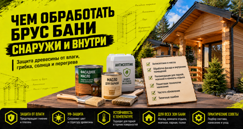 Чем обработать брус бани снаружи и внутри