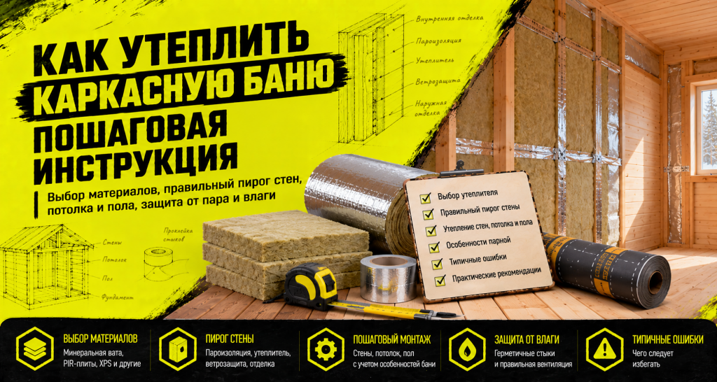 Как утеплить каркасную баню