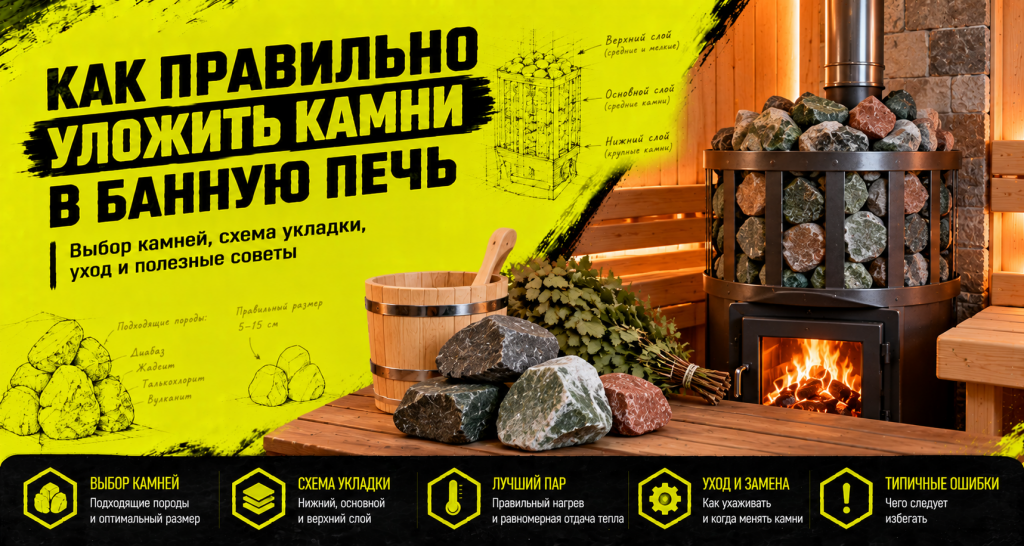 Как правильно положить камни на печь в бане