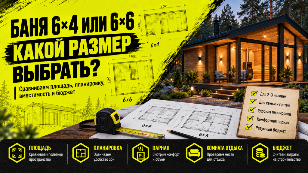 Баня 6×4 или 6×6: какой размер выбрать