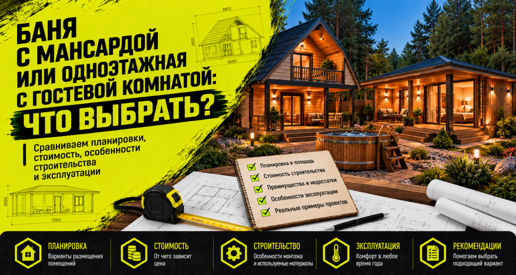 Баня с мансардой или одноэтажная баня с гостевой комнатой