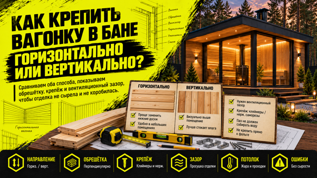 Как крепить вагонку в бане: горизонтально или вертикально?